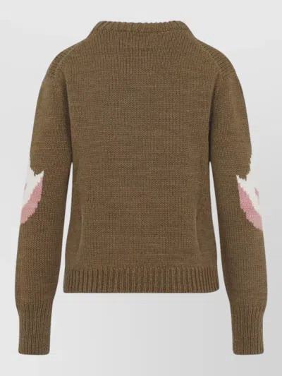 Chloé Hand Knit Flamingo Intarsia Wool Crewneck Sweater In Brown
