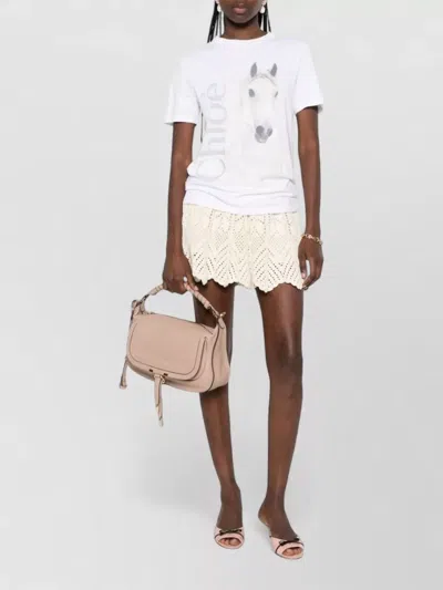 Chloé Cotton Crew Neck Graphic Short Sleeve T-shirt In White