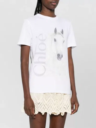 Chloé Cotton Crew Neck Graphic Short Sleeve T-shirt In White