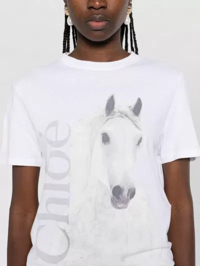 Chloé Cotton Crew Neck Graphic Short Sleeve T-shirt In White