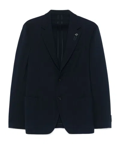 Lardini Navy Blue Tailored Jacket With Functional Pockets In Black