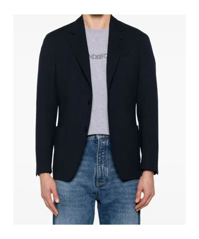 Lardini Navy Blue Tailored Jacket With Functional Pockets In Black