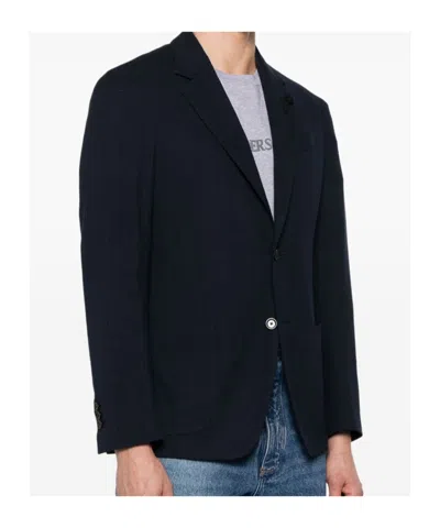 Lardini Navy Blue Tailored Jacket With Functional Pockets In Black