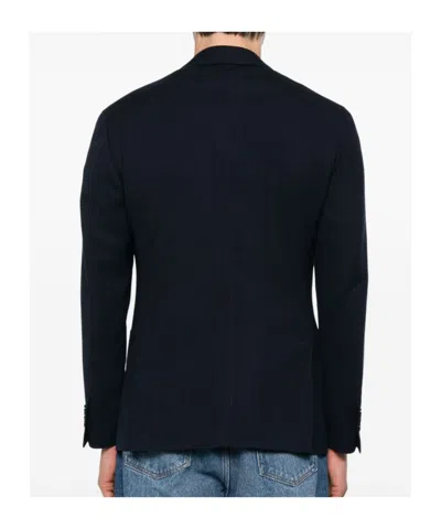 Lardini Navy Blue Tailored Jacket With Functional Pockets In Black