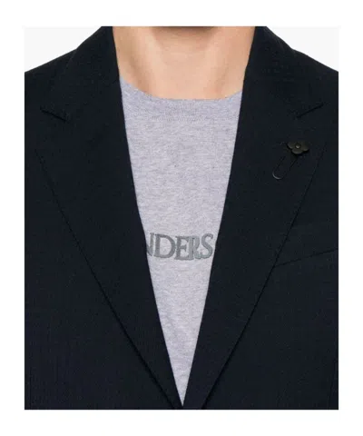 Lardini Navy Blue Tailored Jacket With Functional Pockets In Black