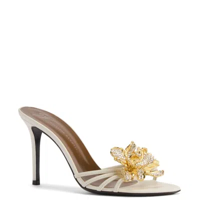 Giuseppe Zanotti 90mm Flower Leather Slide Sandals In White
