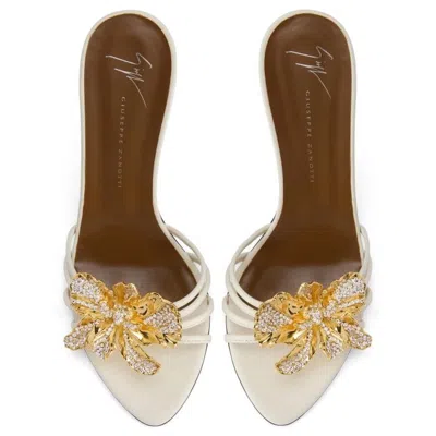 Giuseppe Zanotti 90mm Flower Leather Slide Sandals In White