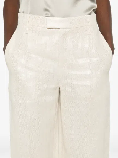 Brunello Cucinelli Women Wide-leg Tailored Linen Trousers In Neutral