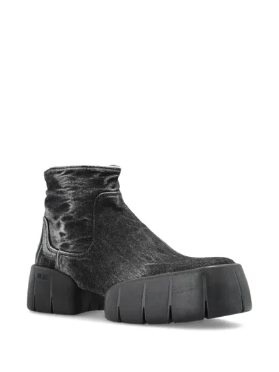 Diesel D-tex Platform Ankle Boots In Black
