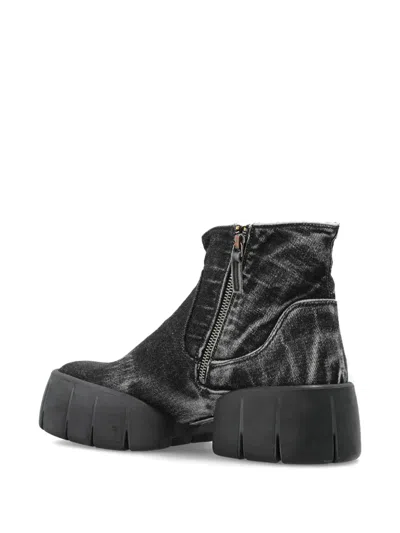 Diesel D-tex Platform Ankle Boots In Black