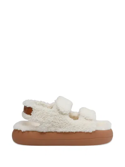 Moon Boot Shearling Sandals With Thick Sole In White