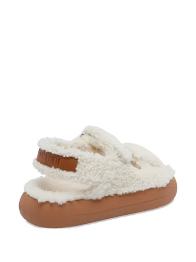 Moon Boot Shearling Sandals With Thick Sole In White