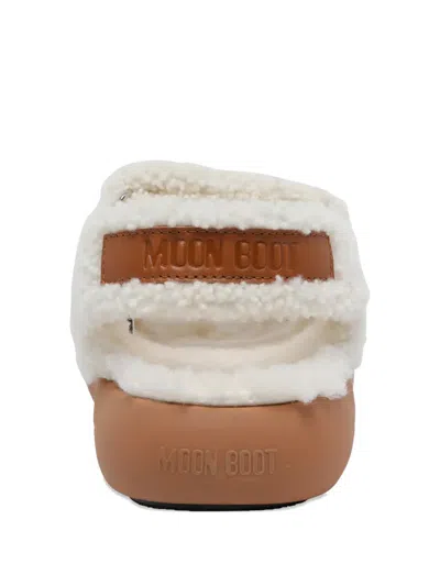 Moon Boot Shearling Sandals With Thick Sole In White