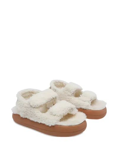 Moon Boot Shearling Sandals With Thick Sole In White