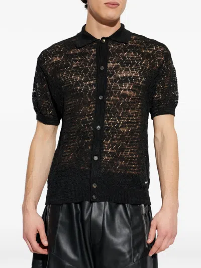 Dsquared2 Button-up Open-knit Shirt In Black