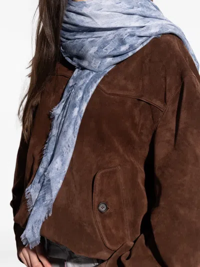 Dsquared2 Fringed Patterned Scarf In Blue