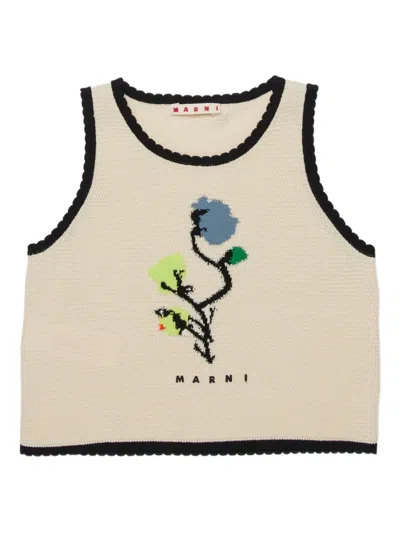 Marni Kids Floral Trim Top In Neutral