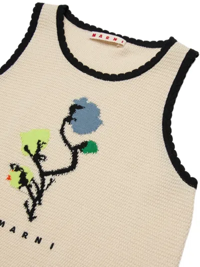 Marni Kids Floral Trim Top In Neutral