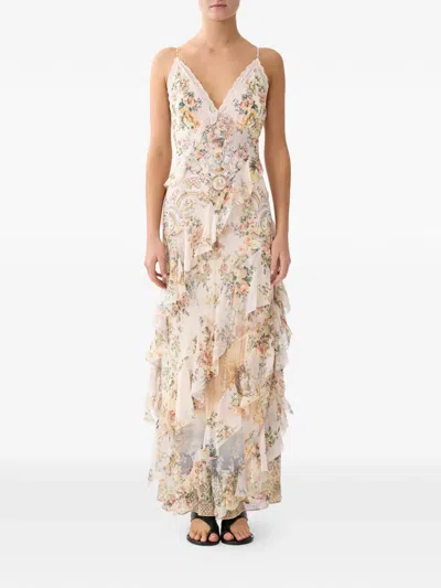 Camilla Lace-trimmed Ruffled Floral-print Silk-chiffon Maxi Dress In Multi