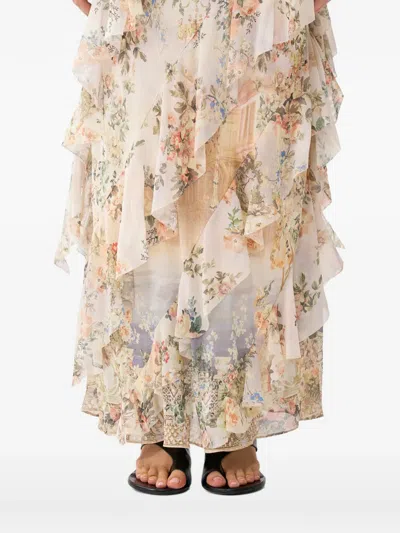 Camilla Lace-trimmed Ruffled Floral-print Silk-chiffon Maxi Dress In Multi