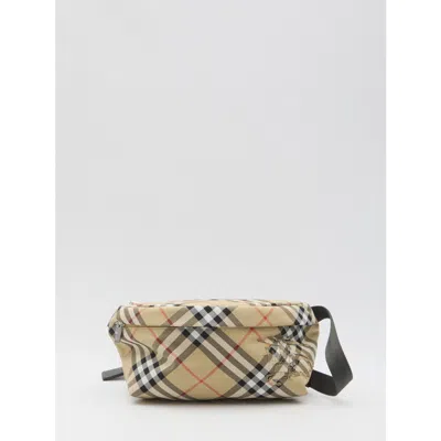 Burberry Check Pattern Messenger Bag With Adjustable Strap In Neutral