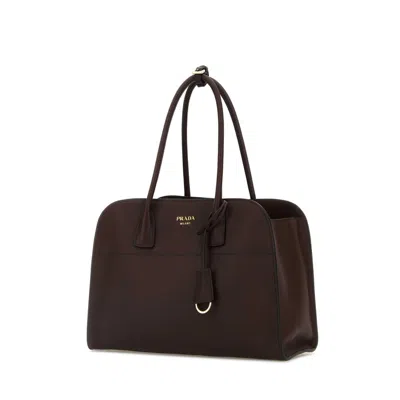 Prada Aubergine Leather Medium Shopping Bag In Brown