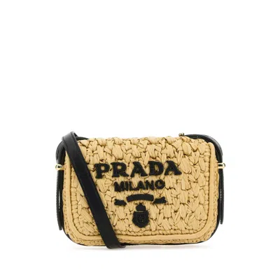 Prada Raffia Mini Crossbody Handbag In Yellow