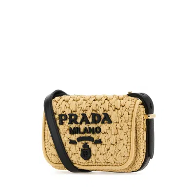 Prada Raffia Mini Crossbody Handbag In Yellow