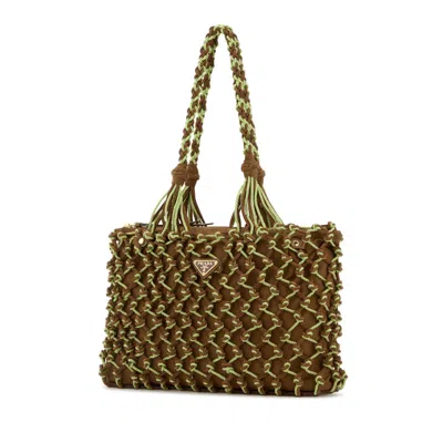 Prada Brown Macrame Tote In Multi