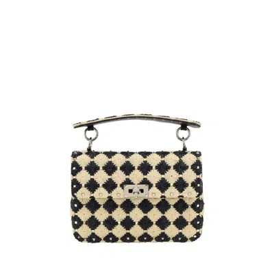 Valentino Garavani Two-tone Raffia Medium Rockstud Spike Handbag In Multi
