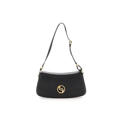 Stella Mccartney S-wave Logo Plaque Fold-over Shoulder Bag In Black