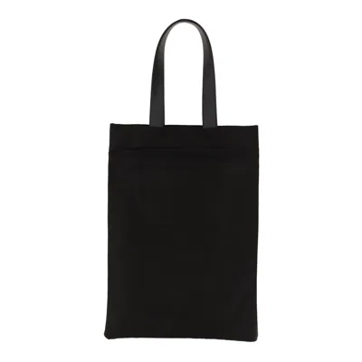 Jil Sander Logo Print Cotton-linen Blend Tote Bag In Black