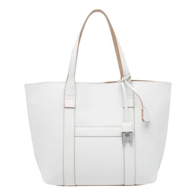 Hogan Script Shopping Tote Bag Top Handles Strap In White