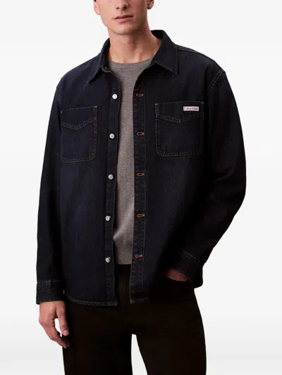 Calvin Klein Flap-pocket Overshirt In Blue