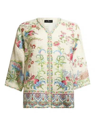 Etro Kesa Side Slit Cotton Blend Jacket In White