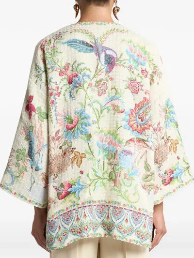 Etro Kesa Side Slit Cotton Blend Jacket In White