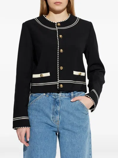 Frame Button Embellished Jacket In Blue