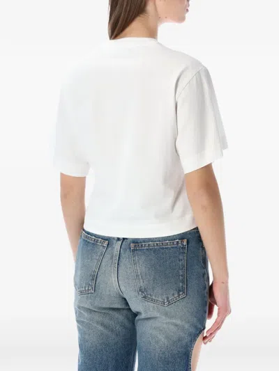 Off-white Floral Graphic Cropped Crew Neck Top In White