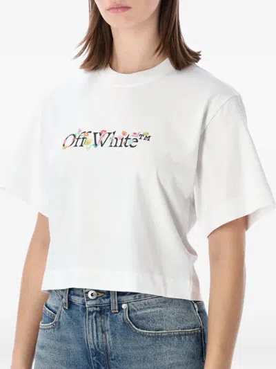 Off-white Floral Graphic Cropped Crew Neck Top In White