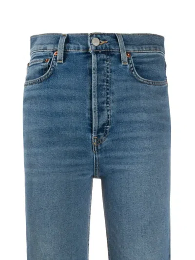 Re/done Stonewashed Cropped Jeans In Blue