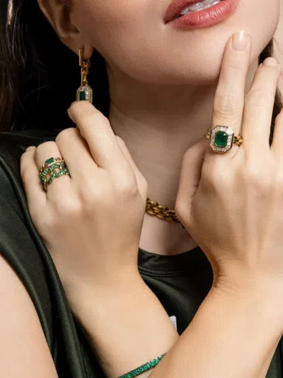 Shay Emerald Rectangle Link Ring In Gold