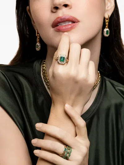 Shay Emerald Rectangle Link Ring In Gold