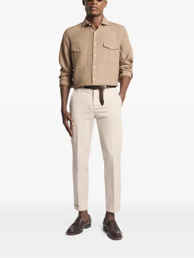 Fay Rolled-hem Button-fastening Shorts With Welt Pockets In Neutral
