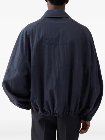 Jacquemus Zip Embroidered Jacket In Blue