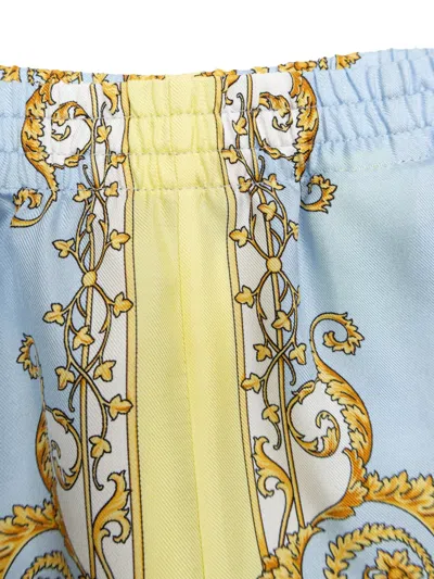 Versace Silk Barocco Shorts In Blue