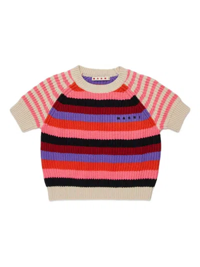 Marni Kids Striped-pattern Knitted T-shirt In Multi
