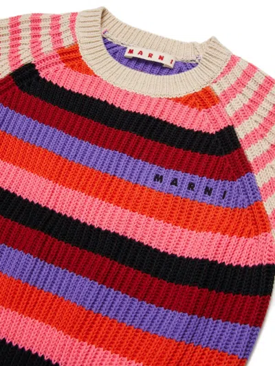 Marni Kids Striped-pattern Knitted T-shirt In Multi
