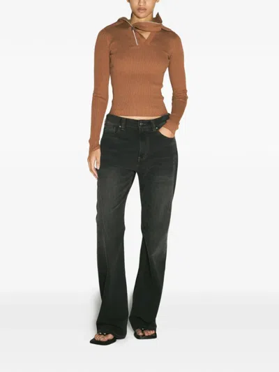 Y/project Pinched Shoulder Rib Sweater In Brown