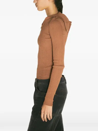 Y/project Pinched Shoulder Rib Sweater In Brown