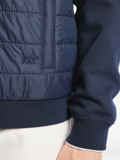Fay Quilted Front Panel Smooth Fabric Jacket In Blue